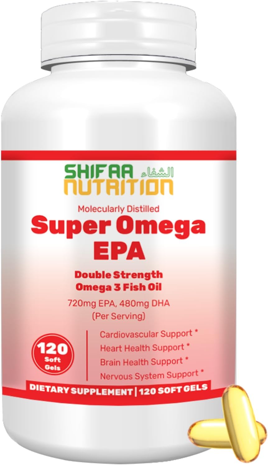 Halal Omega 3 Fish Oil Softgels - Double Strength, 120 Ct - Wild Caught, Non-GMO & Purified Fish Oil Supplement