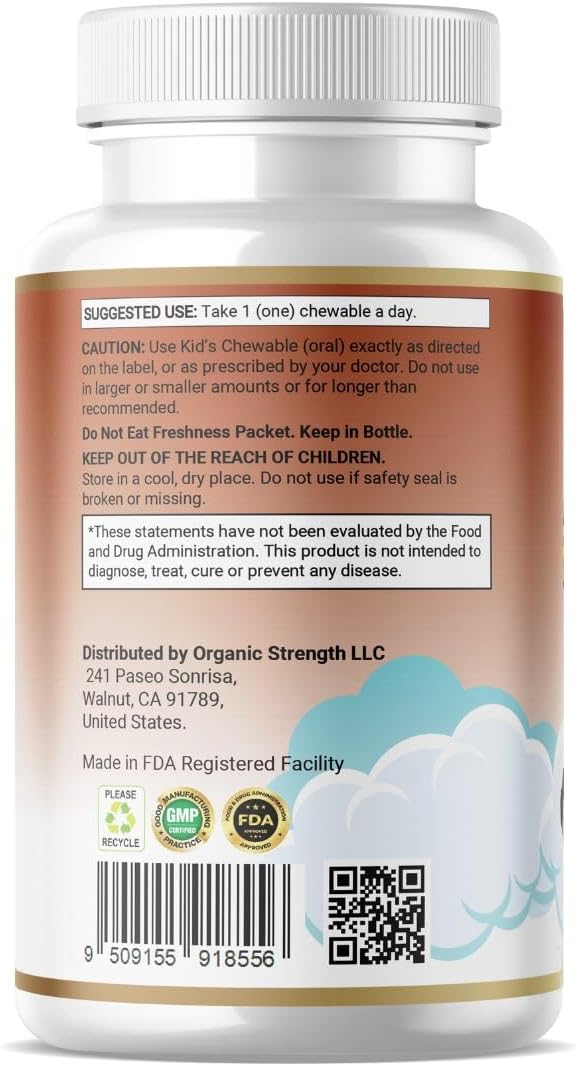 Halal Organic Strength Kids Bone Builder Chewables - Chocolate Flavor, 60 Servings, Ages 4-12