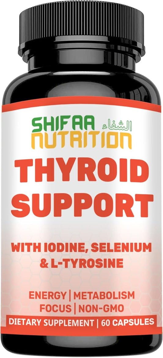 Halal Thyroid Support Supplement with B12, Iodine, and Selenium for Energy, Metabolism, and Focus - 30 Servings