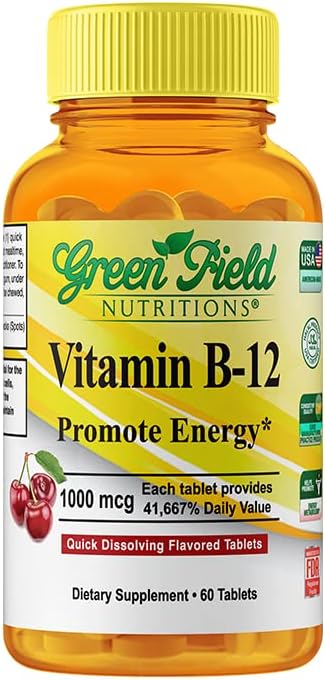 Halal Vitamin B12 1000mcg Cherry Flavored Sublingual Tablets for Brain and Blood Cell Health
