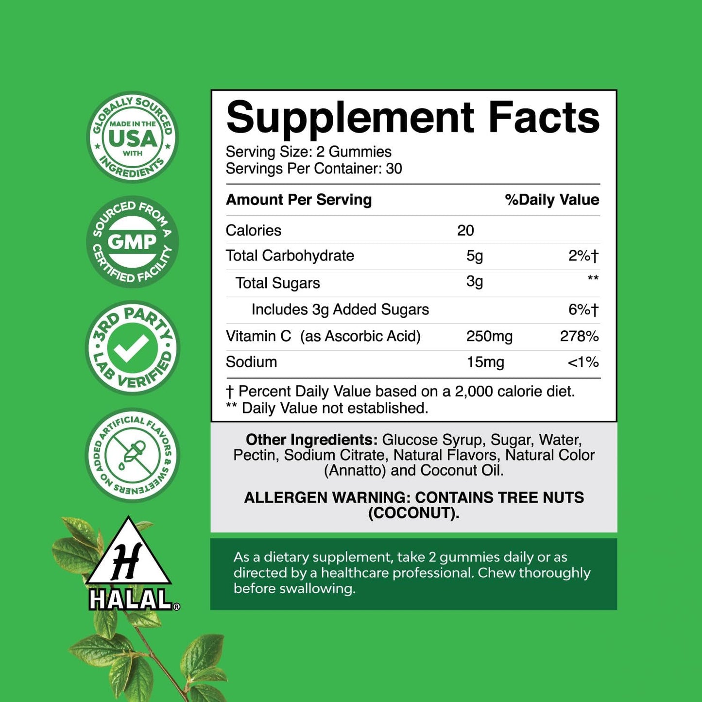 Halal Vitamin C Immune Support Gummies with Reduced Glutathione and Glutamic Acid Supplement Bundle for Adults