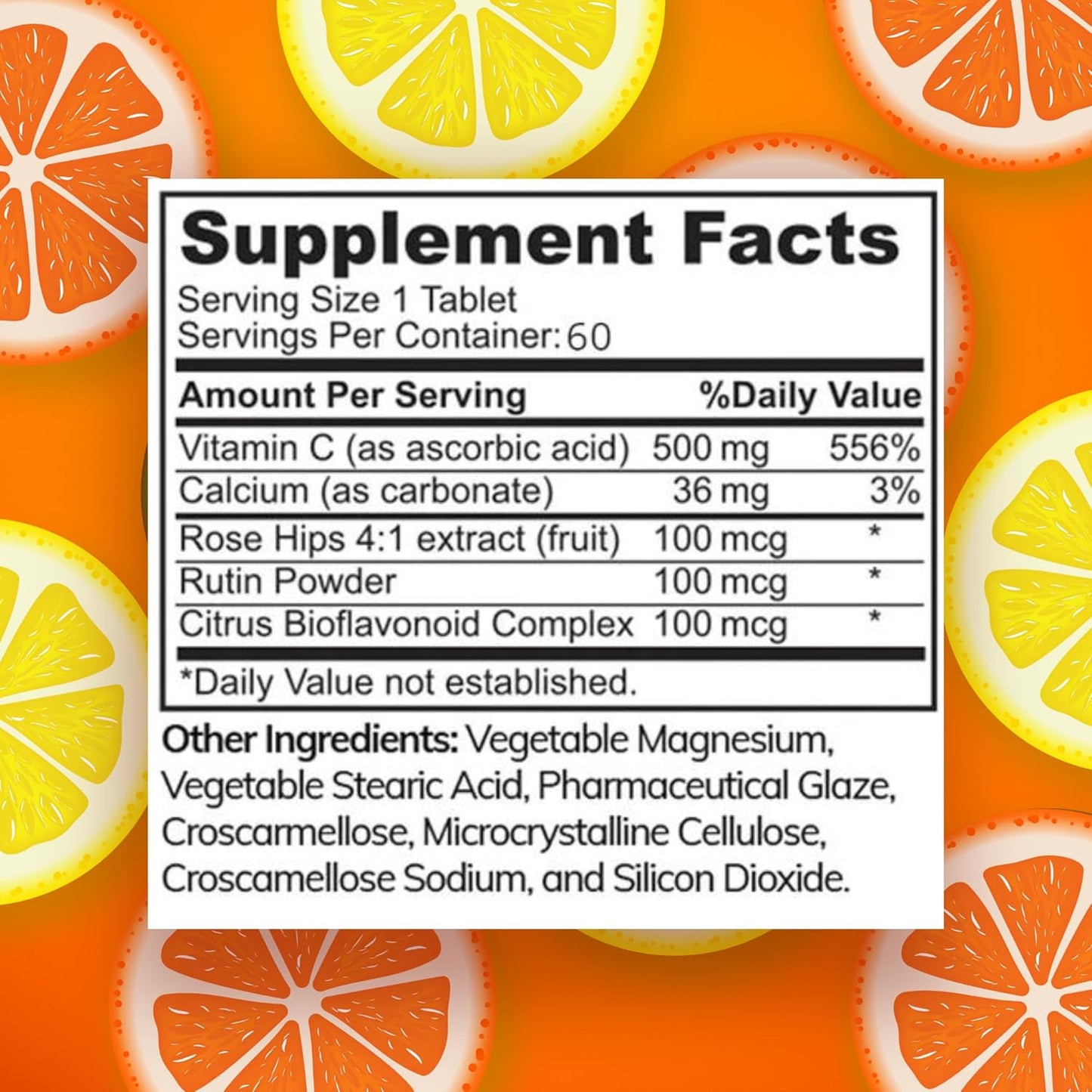 Halal Vitamin C Tablets with Rose HIPS, Immune Support, Antioxidant, Citrus Bioflavonoids - Vegan & Gluten-Free - 2 Months Supply