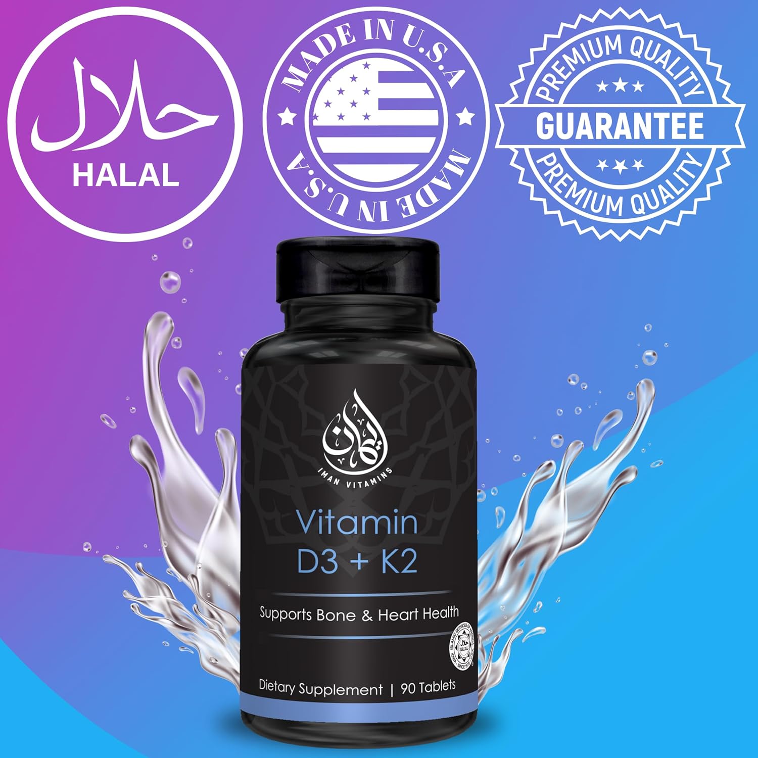 Halal Vitamin D3 with K2 Chewable Tablets - 2000 iu D + Menaquinone-7 (MK7) | Heart, Bone, Muscle Health Support | 90 Count Men Women