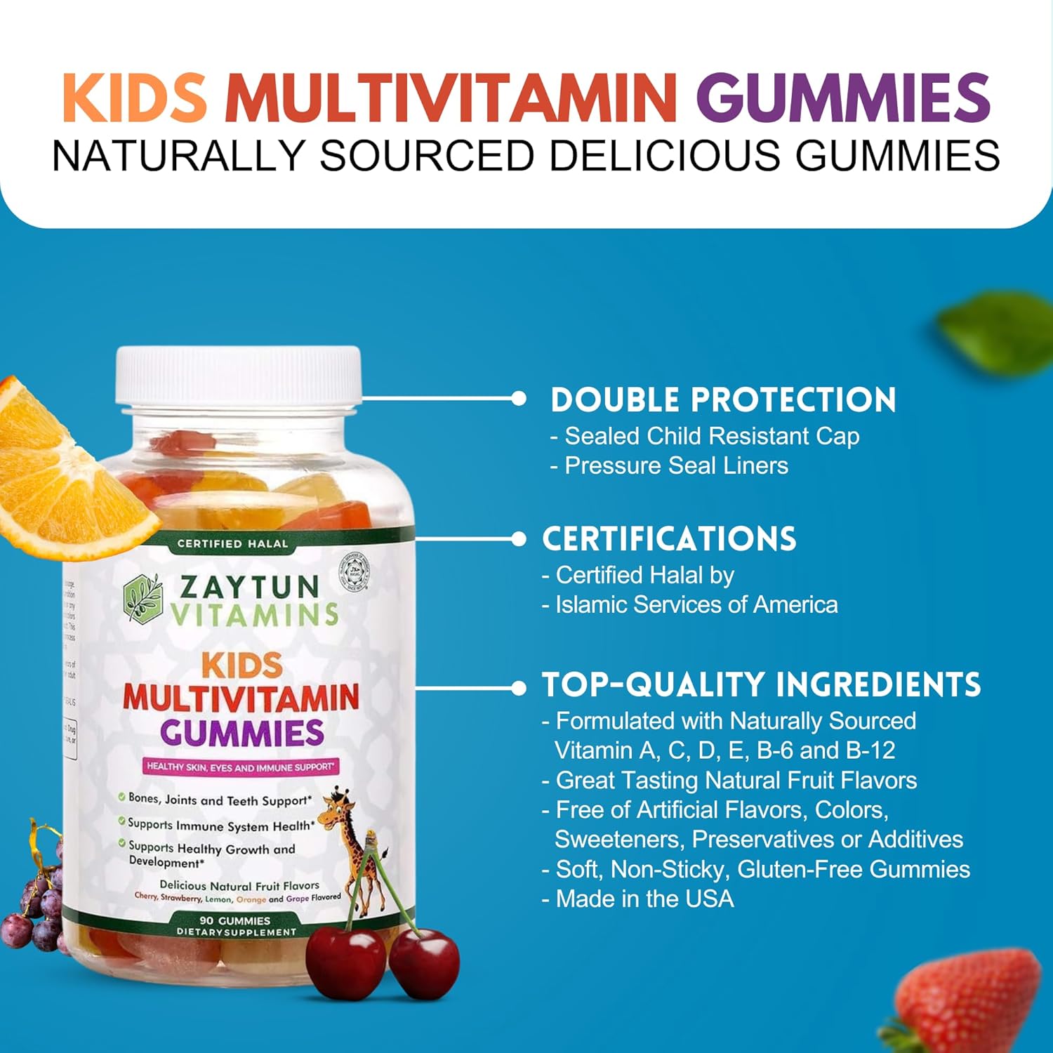 Halal Zaytun Vitamins Multivitamin Gummies for Kids and Adults, Daily Nutritional Support, Vegetarian, Energy & Growth Support - Made in USA