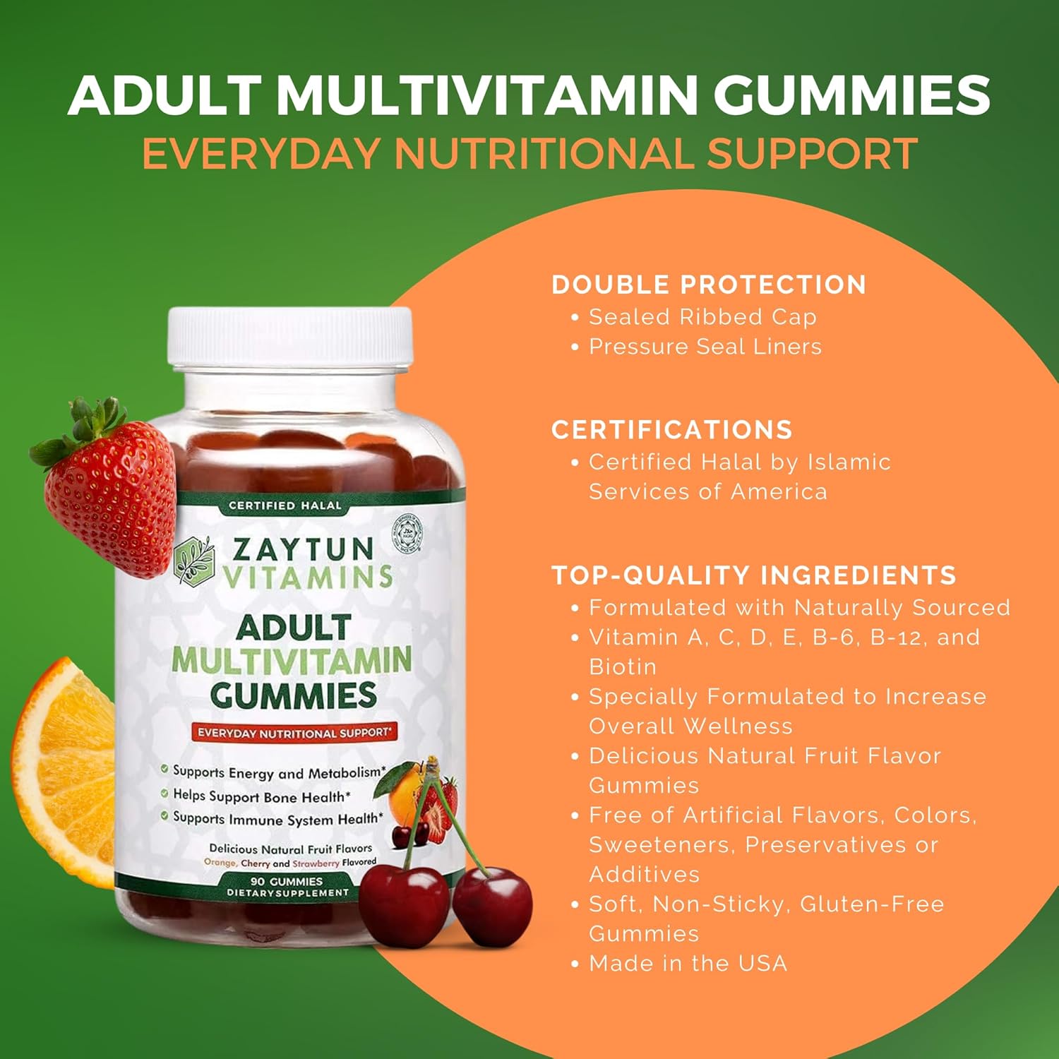 Halal Zaytun Vitamins Multivitamin Gummies for Kids and Adults, Daily Nutritional Support, Vegetarian, Energy & Growth Support - Made in USA