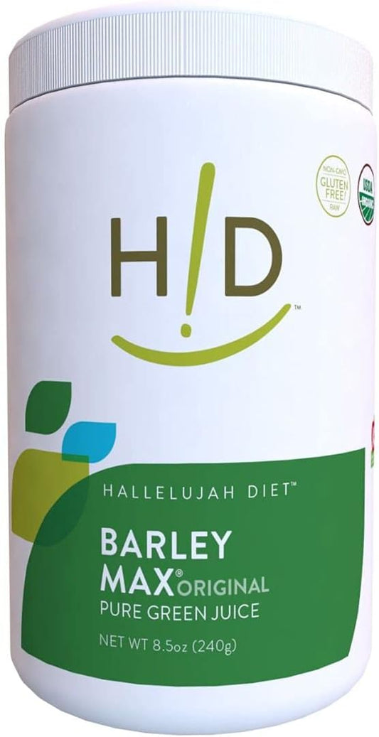 Hallelujah Diet Organic BarleyMax - Vegan Plant-Based Supplement, Barley Grass & Alfalfa Juice Powder, Original 8.5oz Bottle
