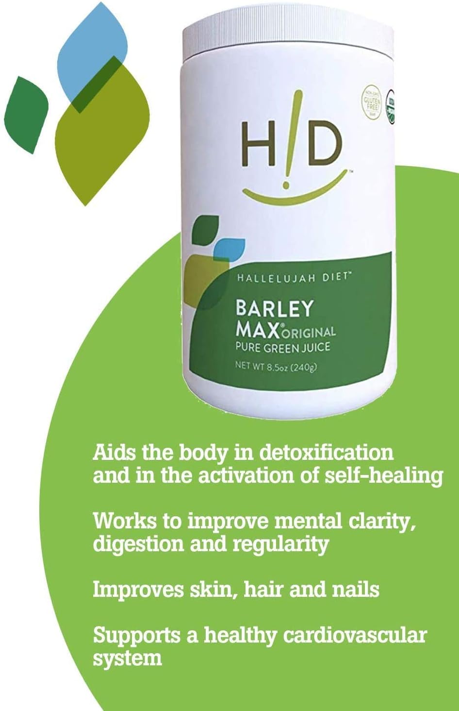 Hallelujah Diet Organic BarleyMax - Vegan Plant-Based Supplement, Barley Grass & Alfalfa Juice Powder, Original 8.5oz Bottle