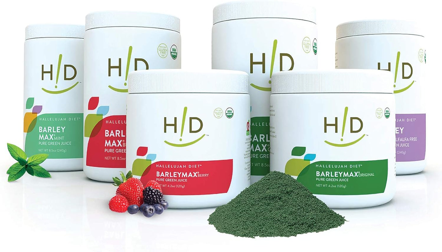 Hallelujah Diet Organic BarleyMax - Vegan Plant-Based Supplement, Barley Grass & Alfalfa Juice Powder, Original 8.5oz Bottle