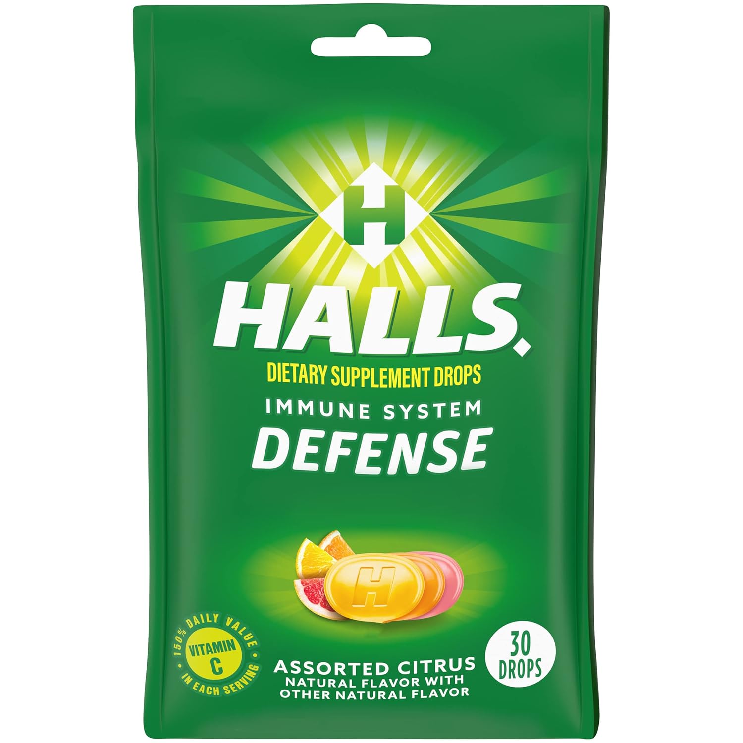 HALLS Defense Assorted Citrus Vitamin C Drops - 30 Count Dietary Supplement Drops