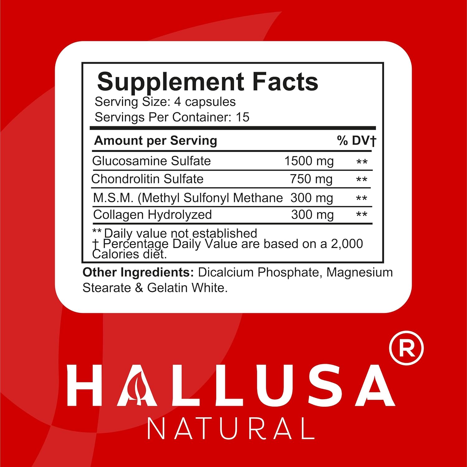 Halluflex Joint Support Supplement with Glucosamine, Chondroitin, and Collagen - Natural Formula for Women and Men - 60 Capsules