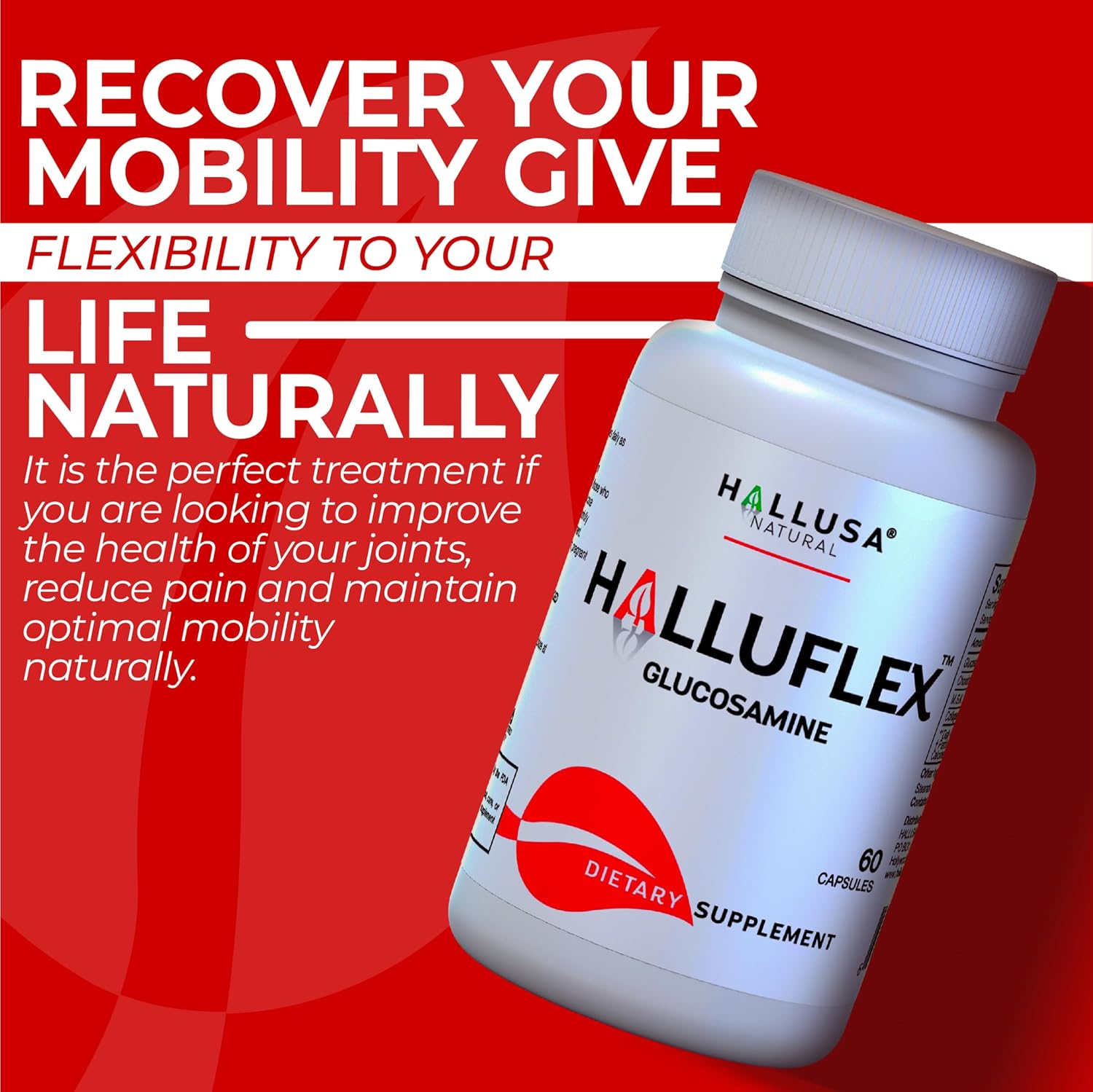 Halluflex Joint Support Supplement with Glucosamine, Chondroitin, and Collagen - Natural Formula for Women and Men - 60 Capsules