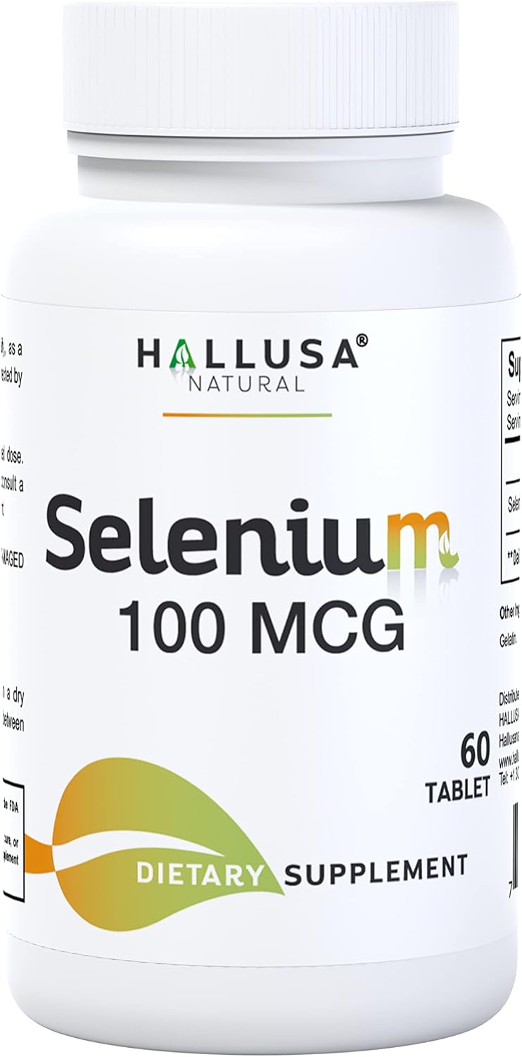Hallusa Natural Selenium Tablets - Antioxidant, Immune and Heart Health Support - 60 Day Supply