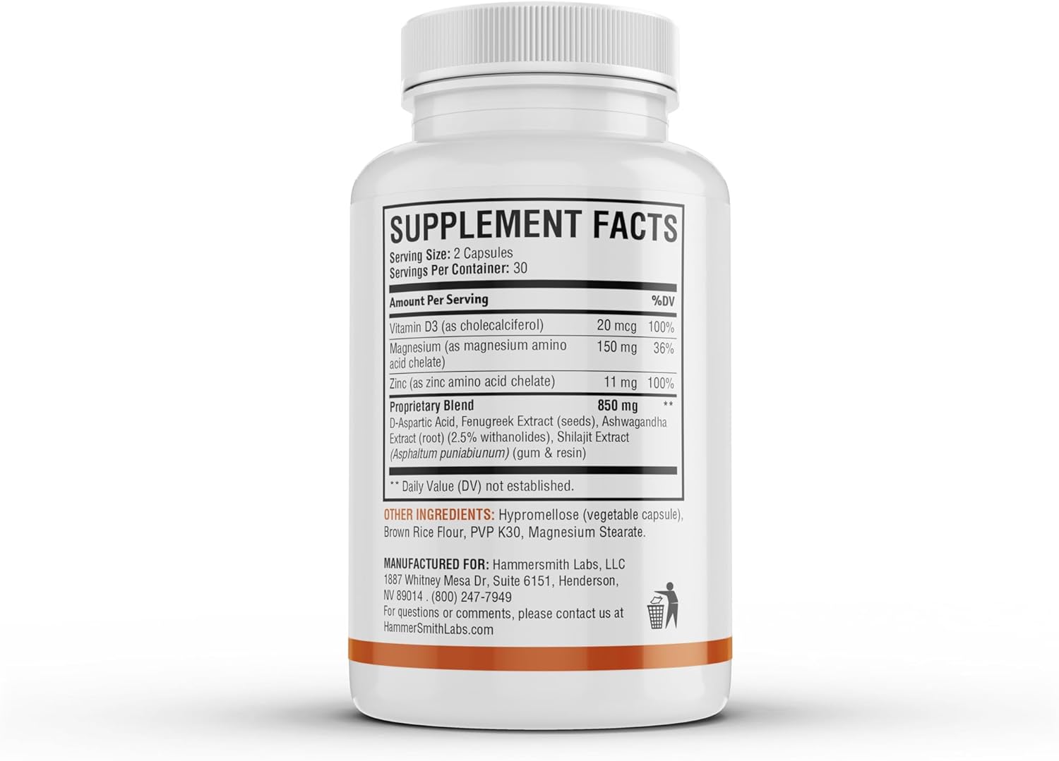 Hammersmith Labs Temerovol Male Supplement - Boosts Energy, Stamina & Sex Drive - Muscle Building Formula, 180 Capsules