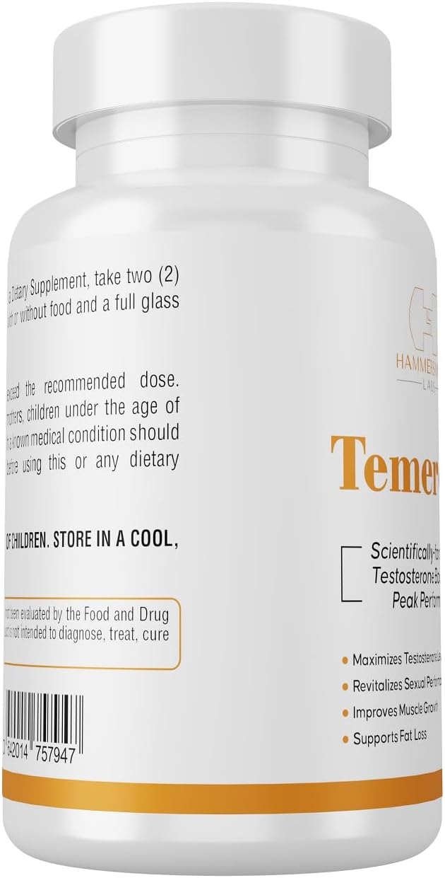 Hammersmith Labs Temerovol Male Supplement - Boosts Energy, Stamina & Sex Drive - Muscle Building Formula, 180 Capsules