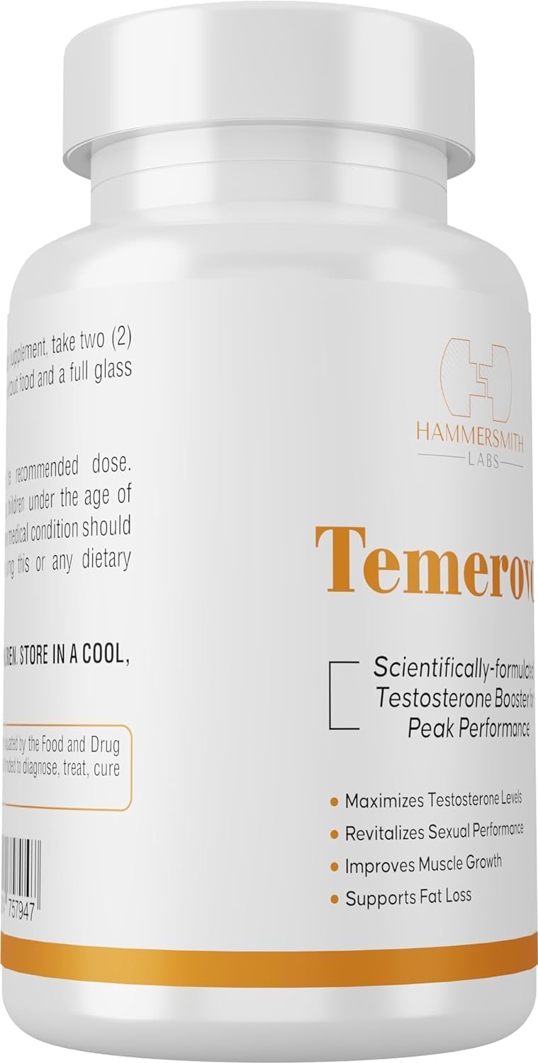 Hammersmith Labs Temerovol Male Supplement - Boosts Energy, Stamina & Sex Drive - Muscle Building Formula, 180 Capsules