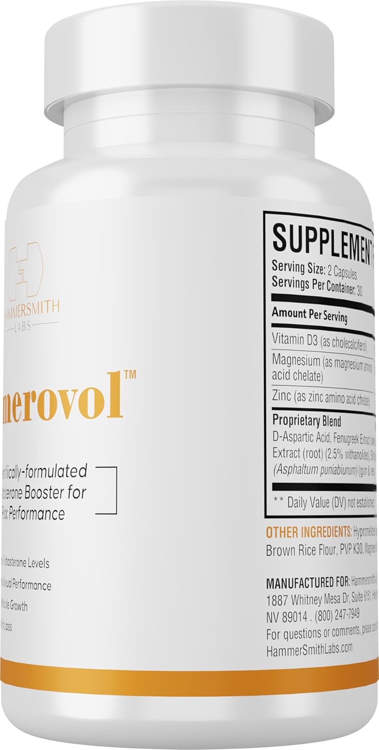 Hammersmith Labs Temerovol: Male Supplement for Energy, Strength, and Libido - Lean Muscle Builder - 60 Capsules