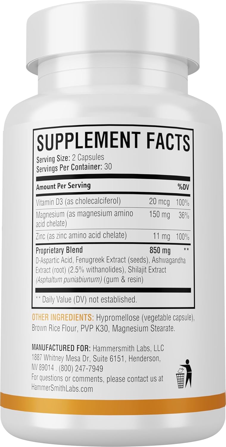 Hammersmith Labs Temerovol: Male Supplement for Energy, Strength, and Libido - Lean Muscle Builder - 60 Capsules