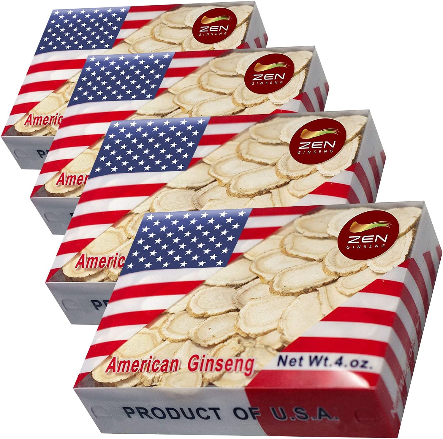 Hand Selected American Wisconsin Ginseng Slices - 4 Boxes (16 Oz.) for Fast Immune System Boost