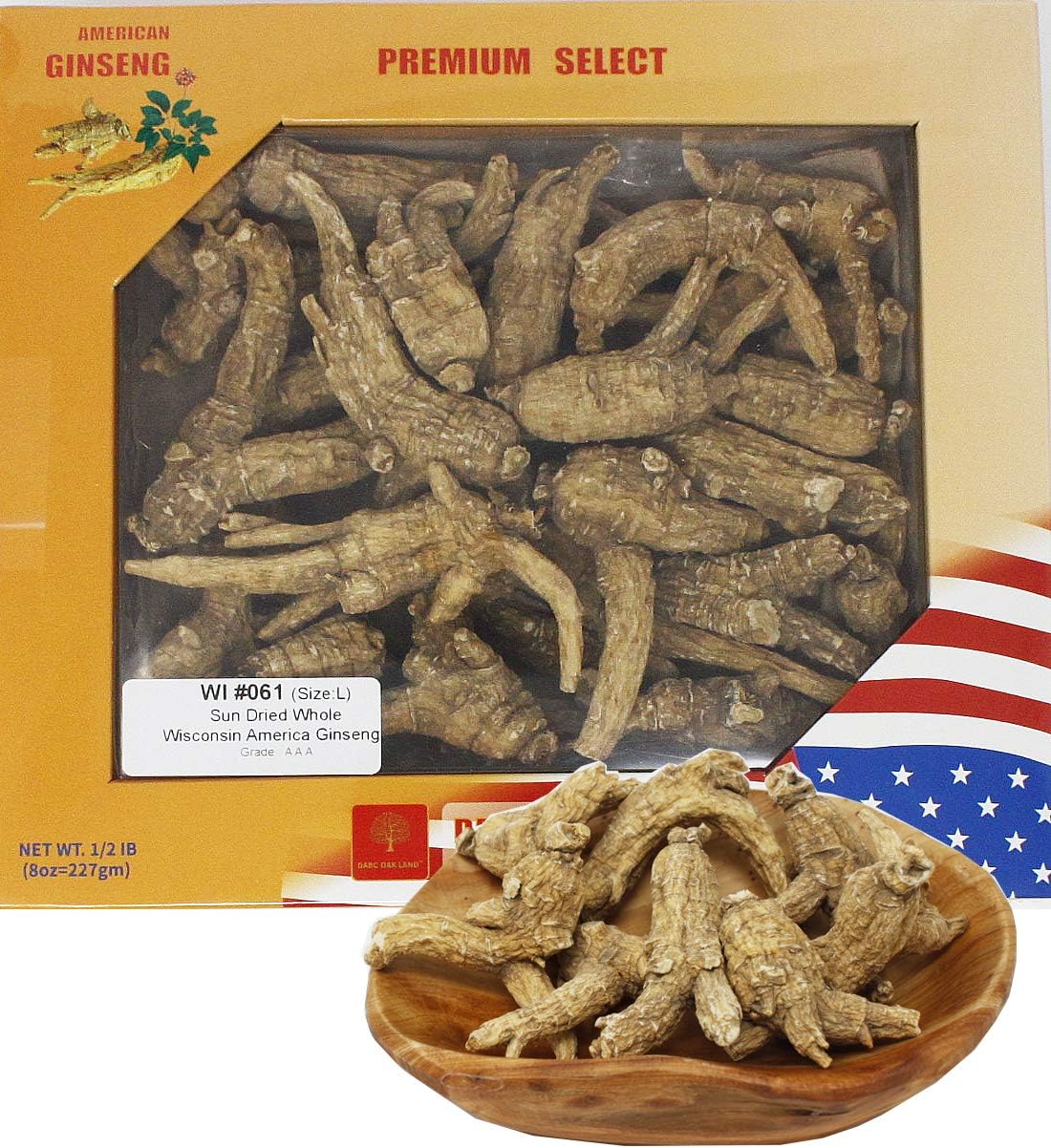 Hand-Selected Wisconsin American Ginseng Roots - Medium & Large Sizes - Cultivated in DABC Oak Land - 8oz Box