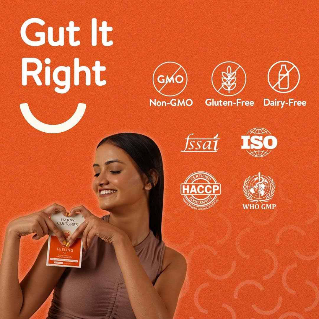 Happy Cultures Gut Health Supplement with Probiotics & B-Vitamins - 30 Veg Capsules for Digestive Health, Bloating & IBS