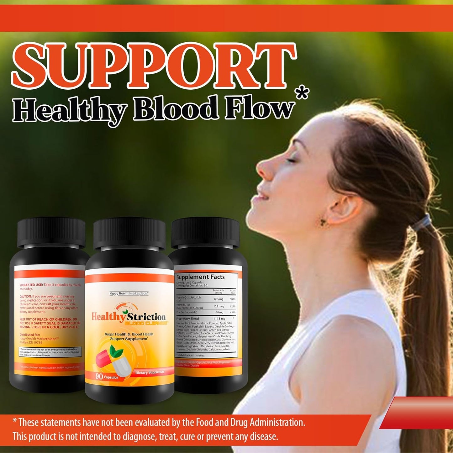 Happy Health Marketplace Healthy Striction Blood Cleanser for Sugar & Blood Balance - Circulatory Support Supplement for Blood Health & Sugar Control