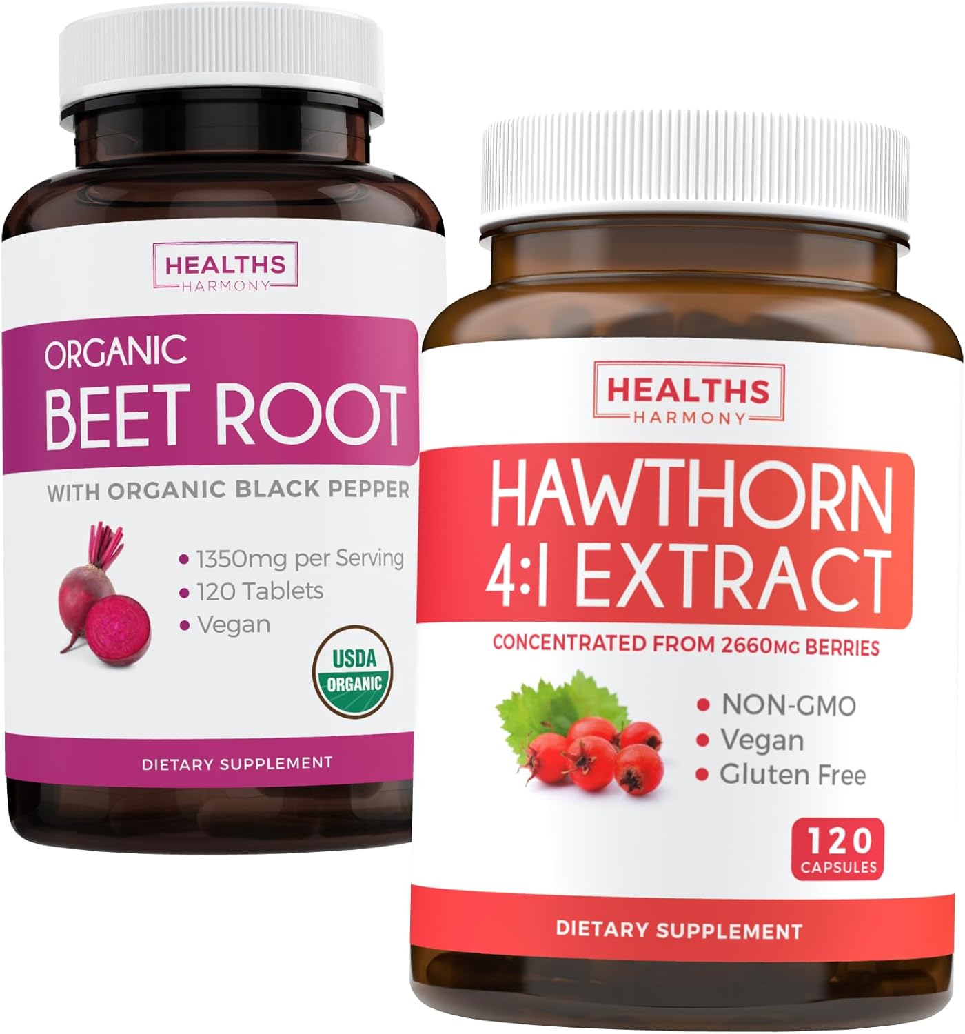 Happy Heart Pack: High Strength Hawthorn Berry Extract & Organic Beetroot Powder - Save $4 (12% Off)