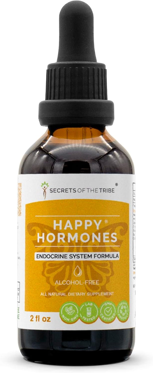 Happy Hormones Herbal Extract - Endocrine System Support with Ashwagandha, Astragalus, Licorice, Nettle, Rhodiola, Eleuthero - Alcohol-Free Tincture (2 fl oz)