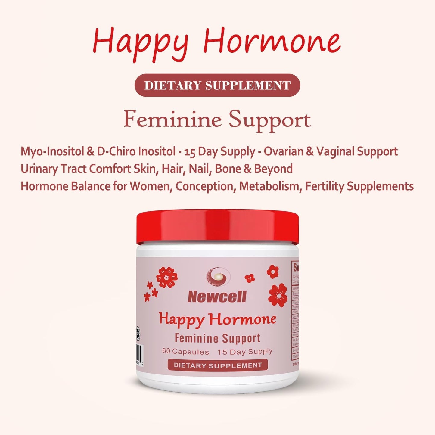 Happy Hormones & PCOS Support - Inositol Multivitamin with Myo-Inositol, Magnesium, D-Chiro Inositol, Omega 3, Vitamin D3, Zinc - 60 Capsules for Women's Health & Hormone Balance
