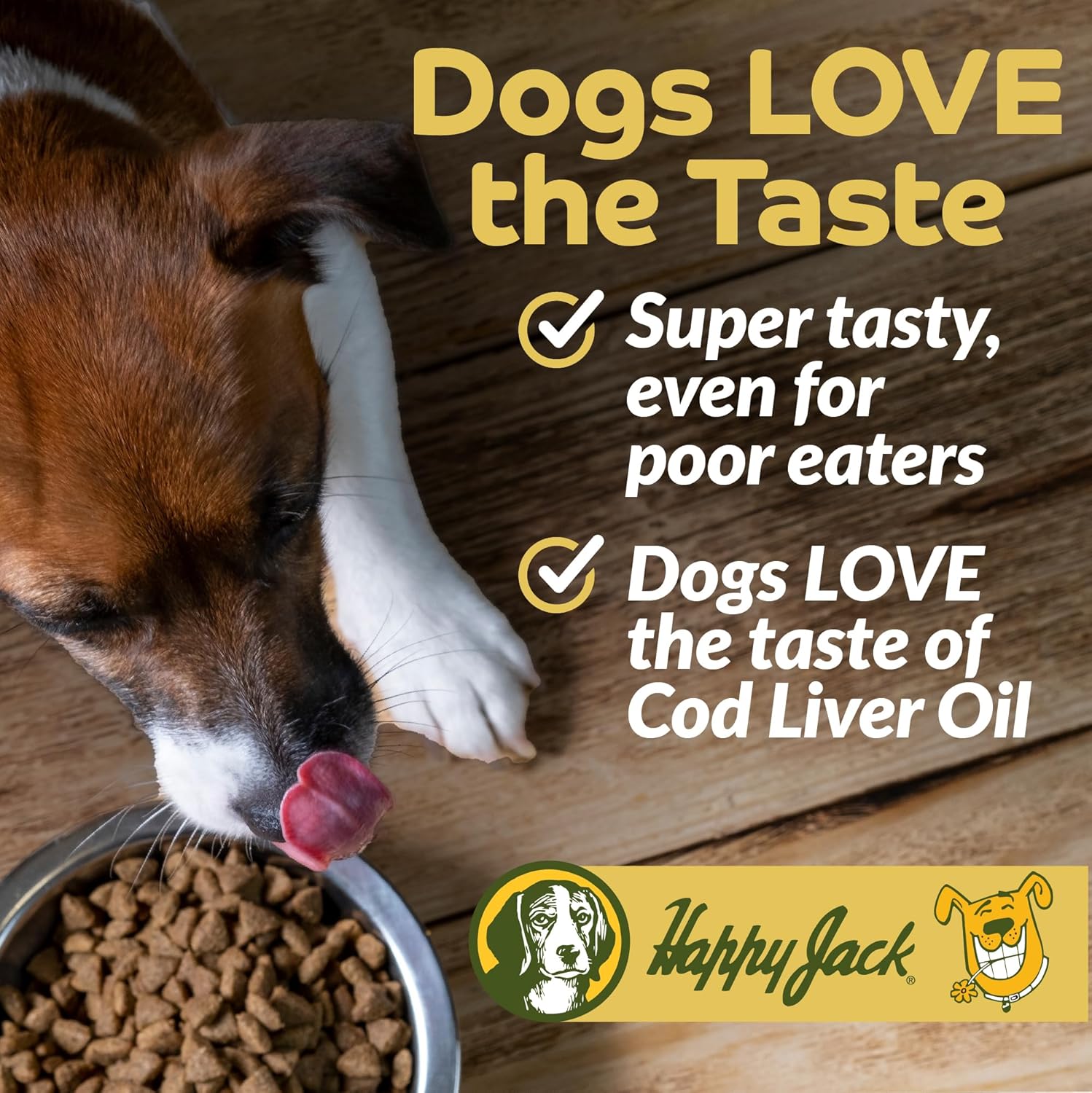 Happy Jack Omega 3 Fish Oil Supplement for Dogs 16 oz - Skin, Coat, Brain, Eyes, Bones, Joint, Heart, Immune Health - Energy Booster - EPA, DHA, Vitamin A, D