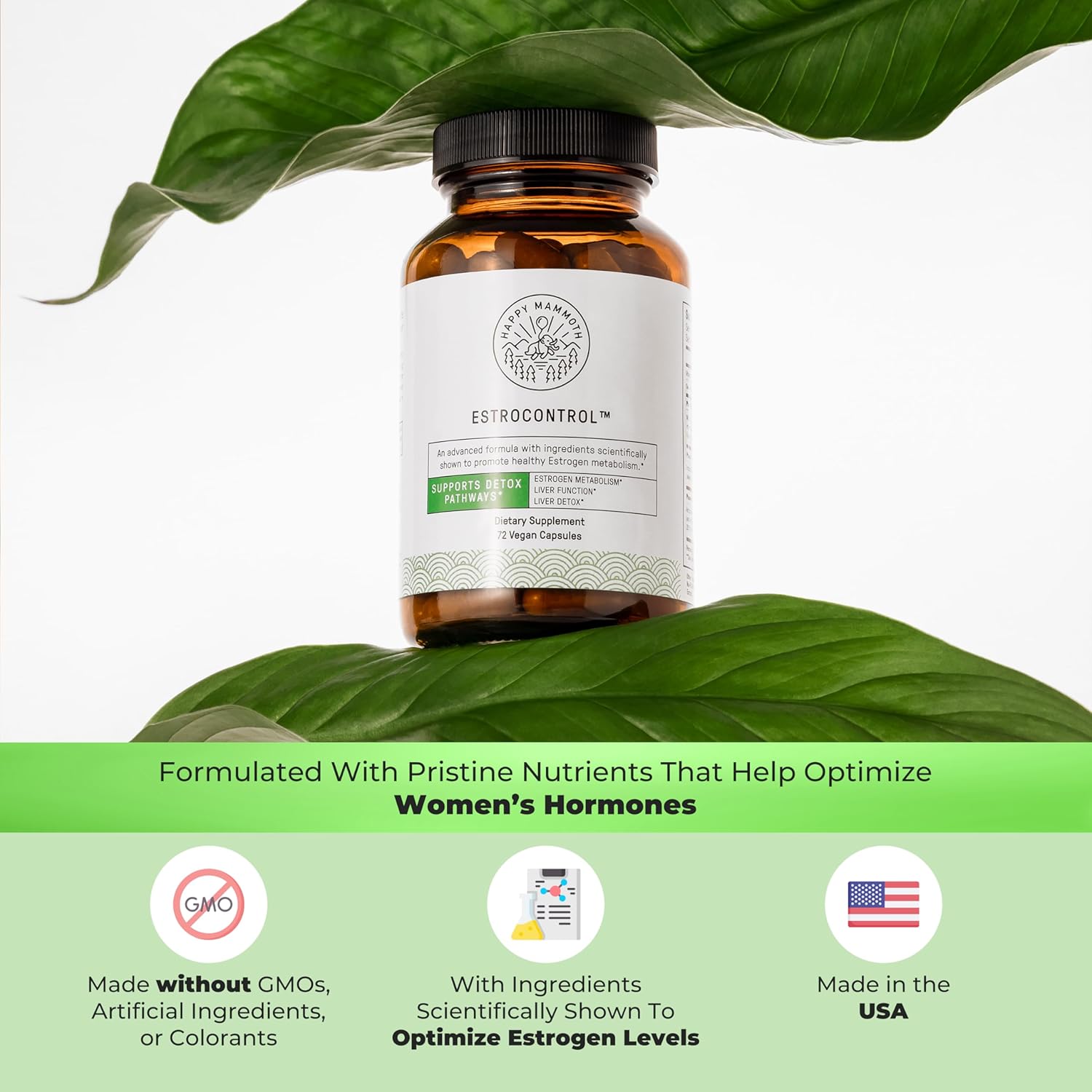 Happy Mammoth EstroControl: Natural Estrogen Balance Support Capsules for Women - Relieve PMS, Hormonal Weight Gain, Cravings, & More - 72 Count