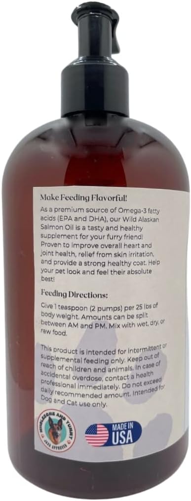 Happy Paw Labs Wild Alaskan Salmon Oil for Dogs & Cats - Omega 3 Supplement for Skin & Coat, Joint Function, Brain, Immune & Heart Health - 16oz