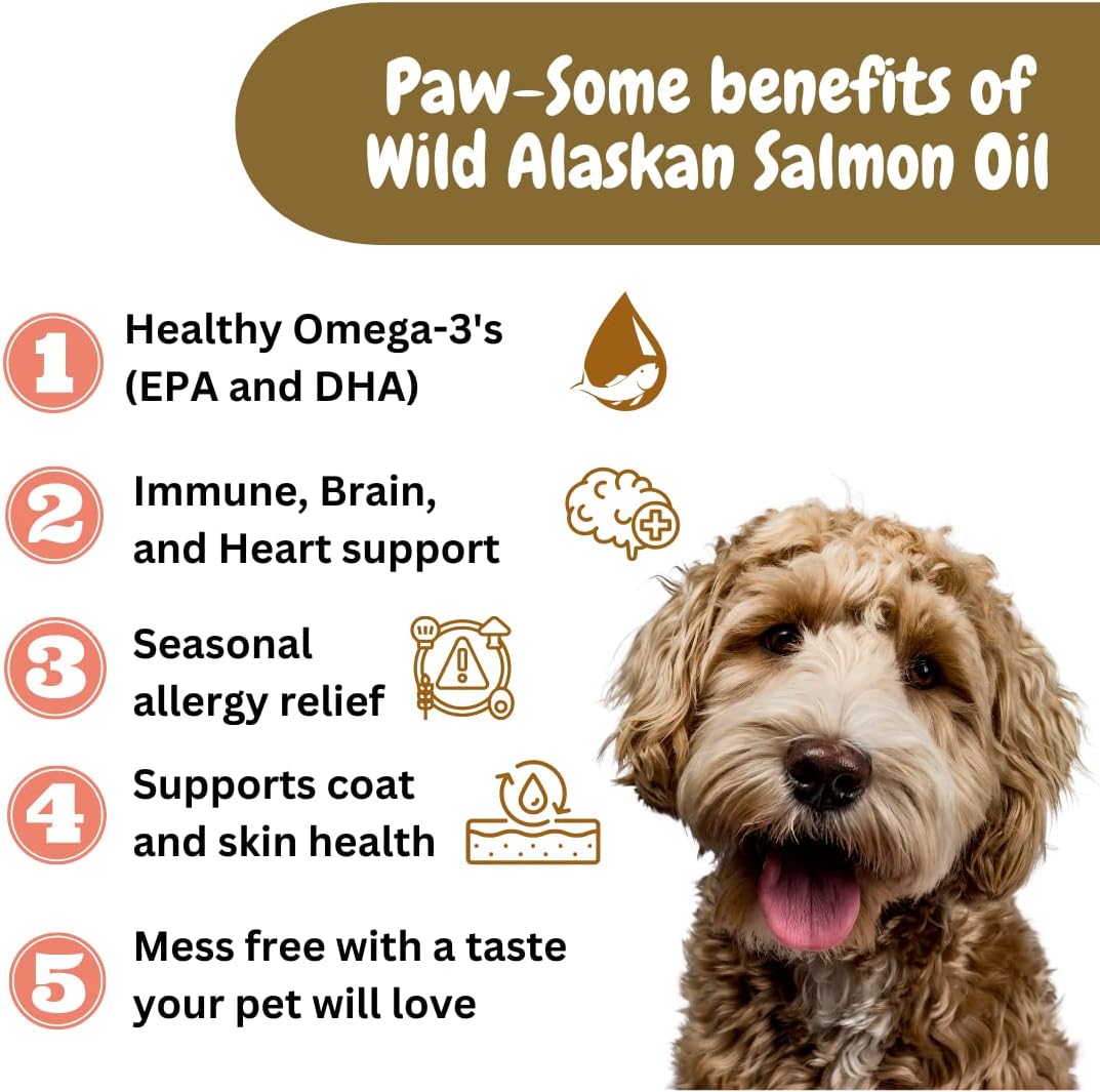 Happy Paw Labs Wild Alaskan Salmon Oil for Dogs & Cats - Omega 3 Supplement for Skin & Coat, Joint Function, Brain, Immune & Heart Health - 16oz
