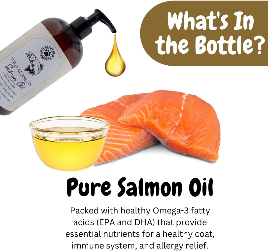 Happy Paw Labs Wild Alaskan Salmon Oil for Dogs & Cats - Omega 3 Supplement for Skin & Coat, Joint Function, Brain, Immune & Heart Health - 16oz