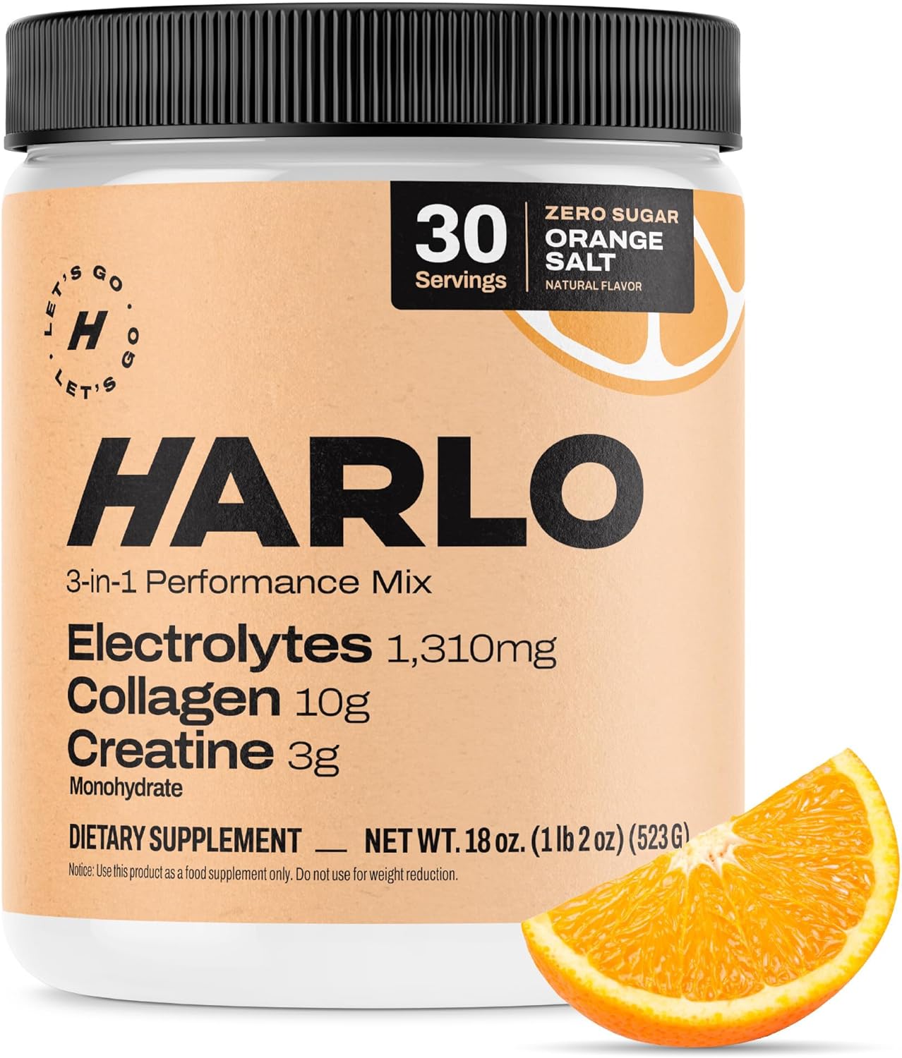 Harlo Orange Salt Electrolyte Drink Mix with Bovine Collagen & Creatine - Sugar Free Energy Drink for Pre and Post Workout Recovery