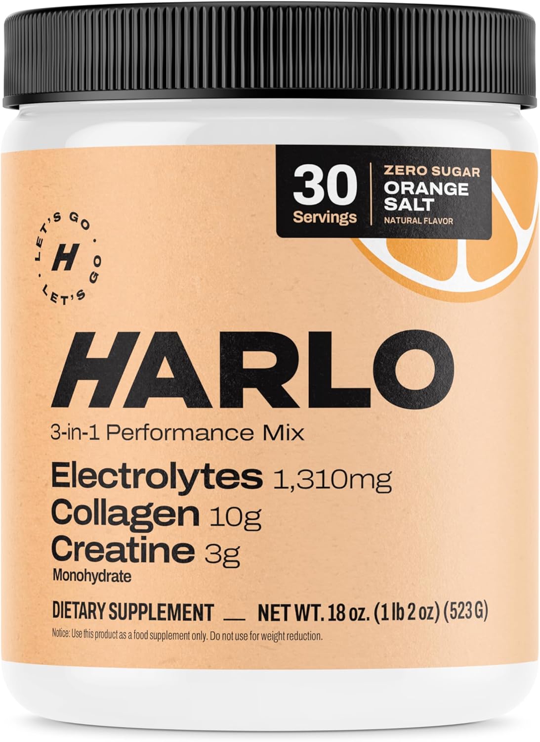 Harlo Orange Salt Electrolyte Drink Mix with Bovine Collagen & Creatine - Sugar Free Energy Drink for Pre and Post Workout Recovery