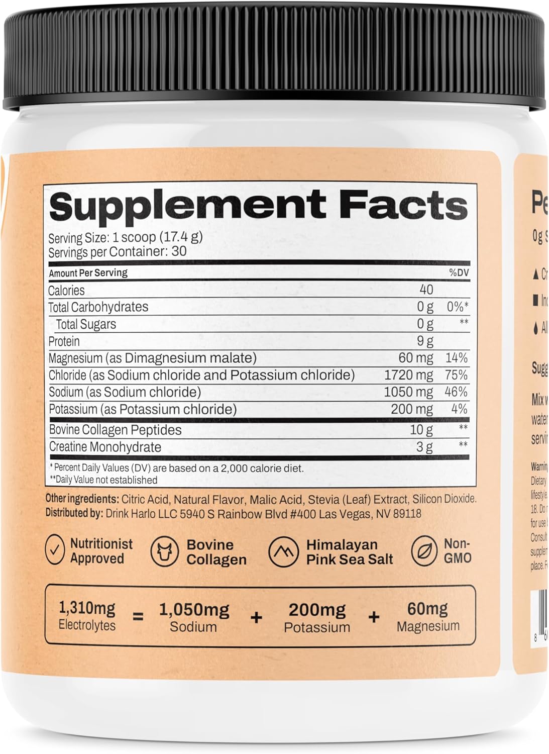 Harlo Orange Salt Electrolyte Drink Mix with Bovine Collagen & Creatine - Sugar Free Energy Drink for Pre and Post Workout Recovery