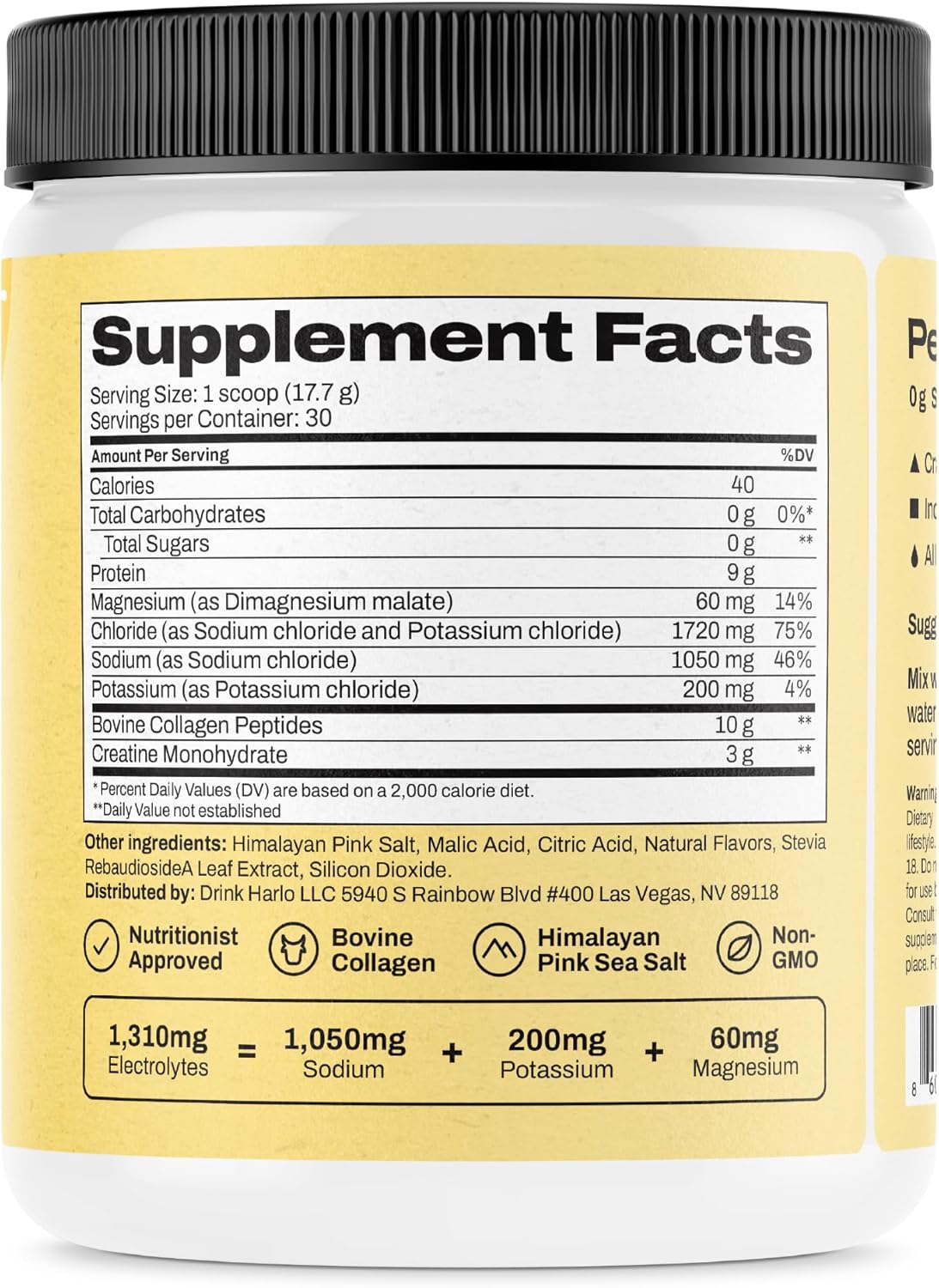 Harlo Pineapple Salt Electrolyte Drink Mix with Bovine Collagen & Creatine - Energy Powder for Pre & Post Workout Recovery