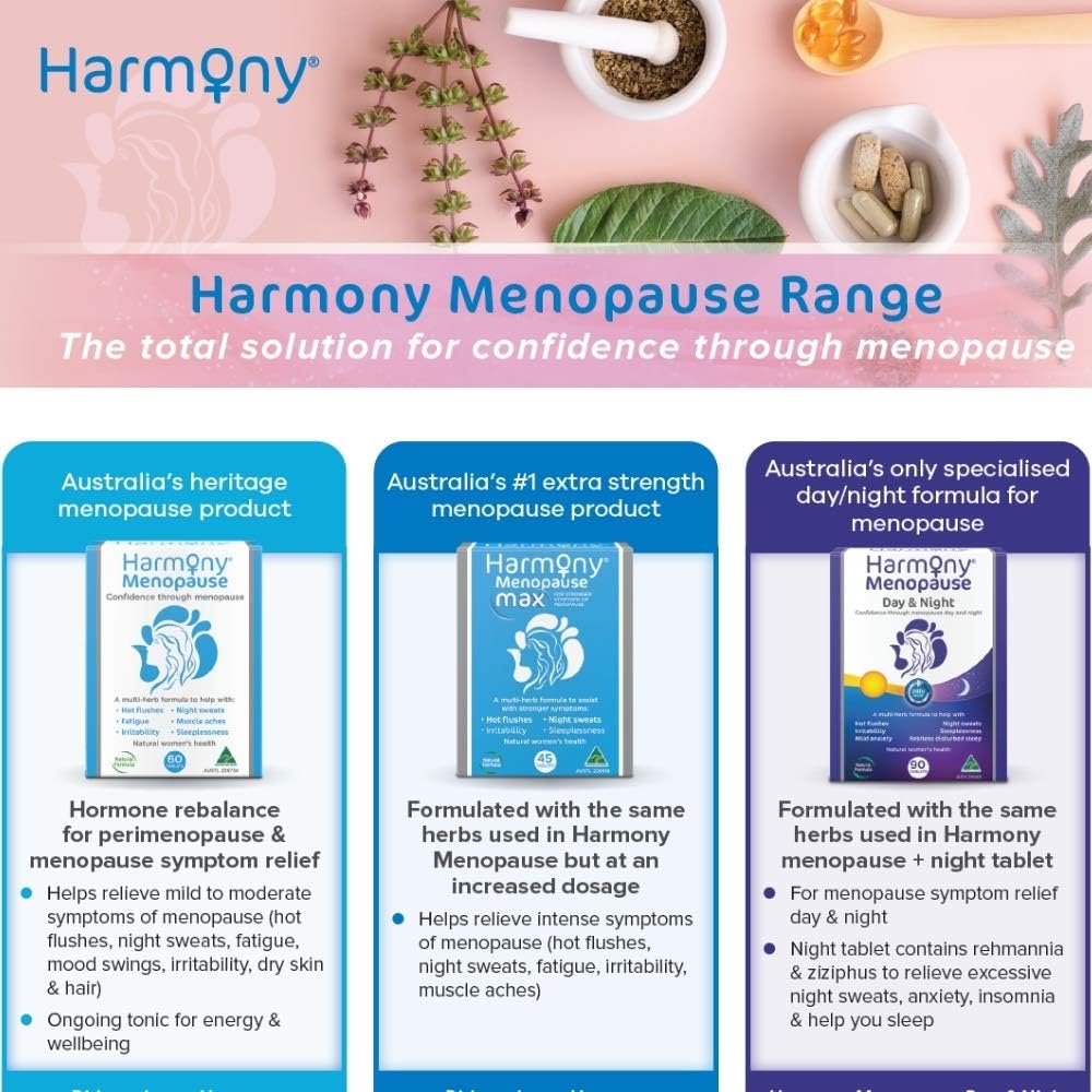 Harmony Menopause Supplements for Women - Natural Support for Hot Flashes & Irritability, 120 Tablets