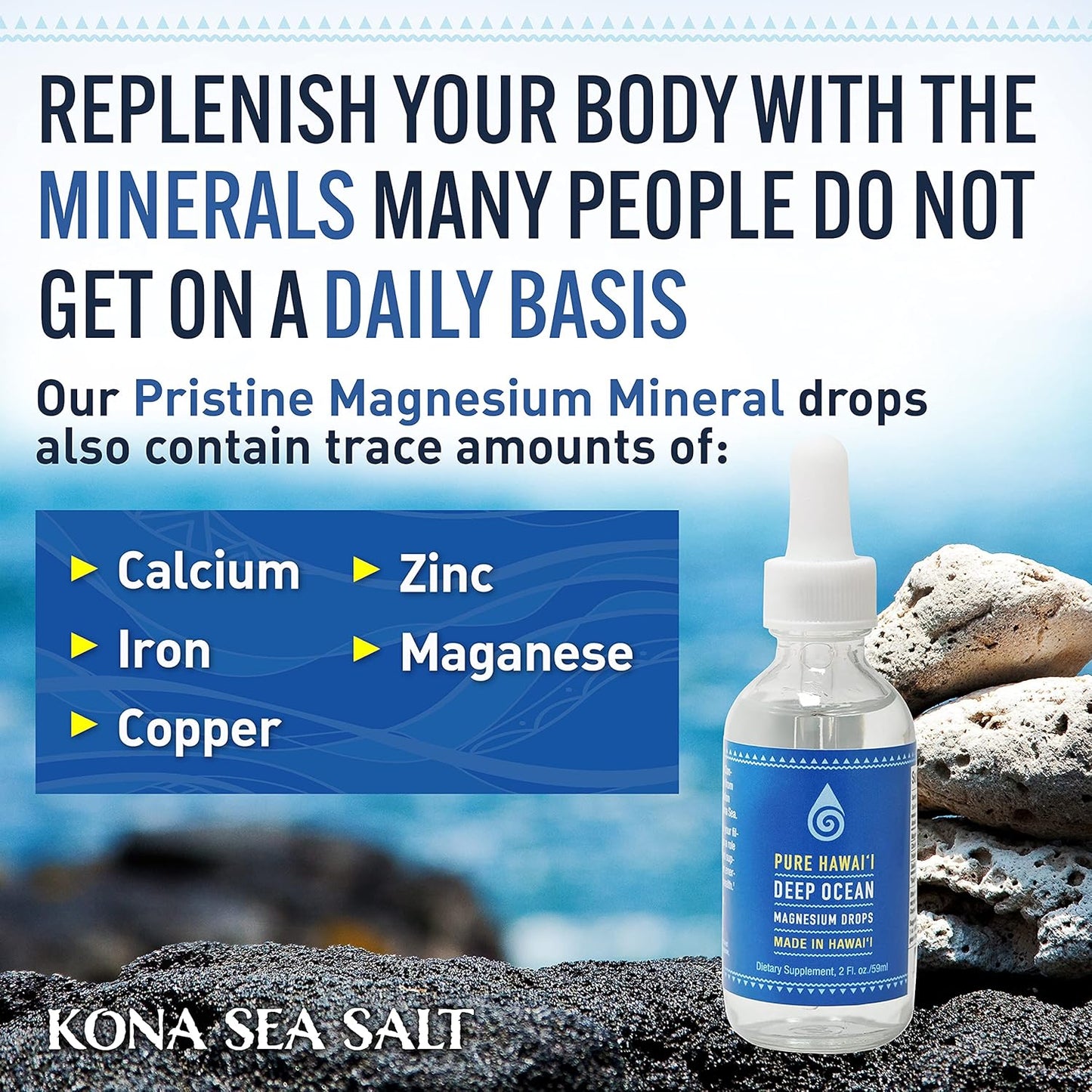 Hawaii Deep Ocean Magnesium Drops with Trace Minerals - 2 Fl. Oz. Liquid Supplement for Brain, Mood, Muscle, Nerve, & Cardiovascular Health