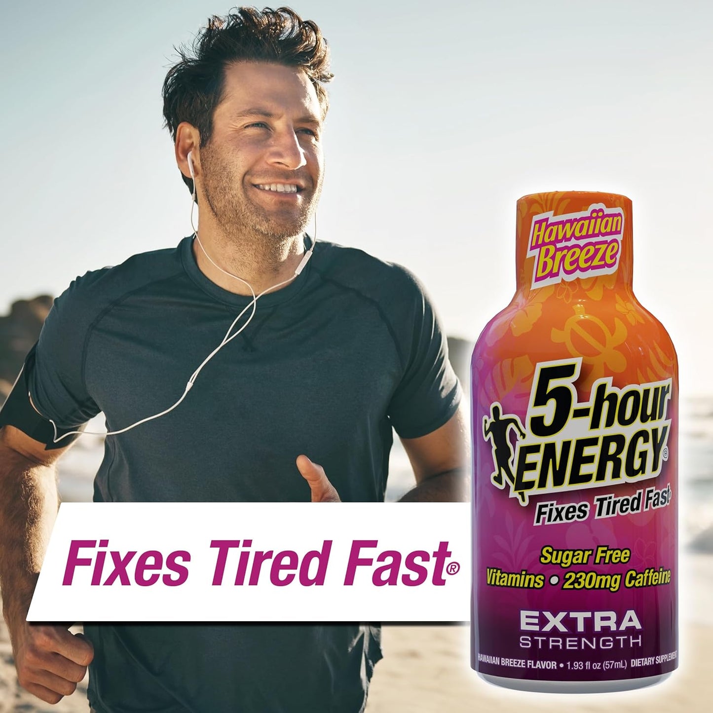 Hawaiian Breeze Flavor Extra Strength Energy Shot with Amino Acids & B Vitamins - Sugar-Free, Zero Calories, 230mg Caffeine - 24 Count