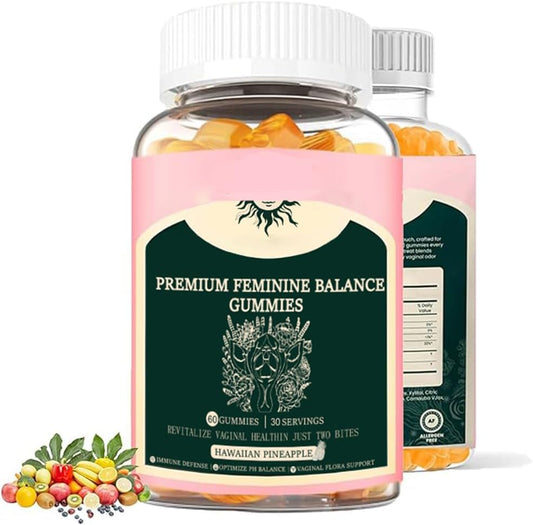 Hawaiian Pineapple Feminine Balance Gummies for Women's Health - 60 Vegan and Gluten-Free Gummies