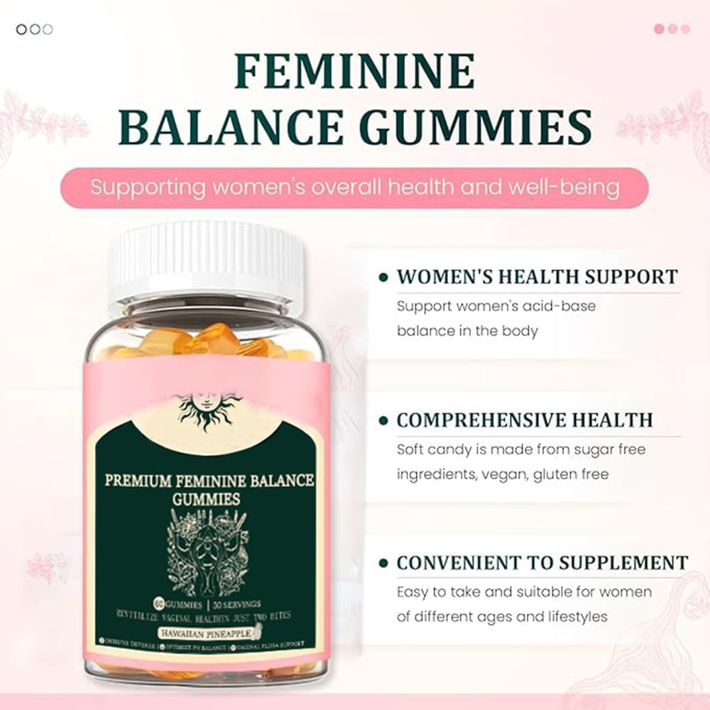 Hawaiian Pineapple Feminine Balance Gummies for Women's Health - 60 Vegan and Gluten-Free Gummies