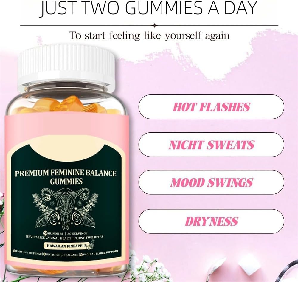 Hawaiian Pineapple Feminine Balance Gummies for Women's Health - 60 Vegan and Gluten-Free Gummies