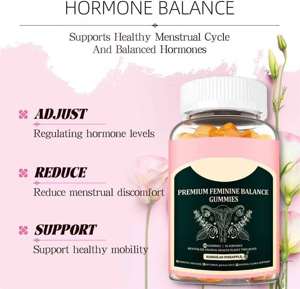 Hawaiian Pineapple Feminine Balance Gummies for Women's Health - 60 Vegan and Gluten-Free Gummies