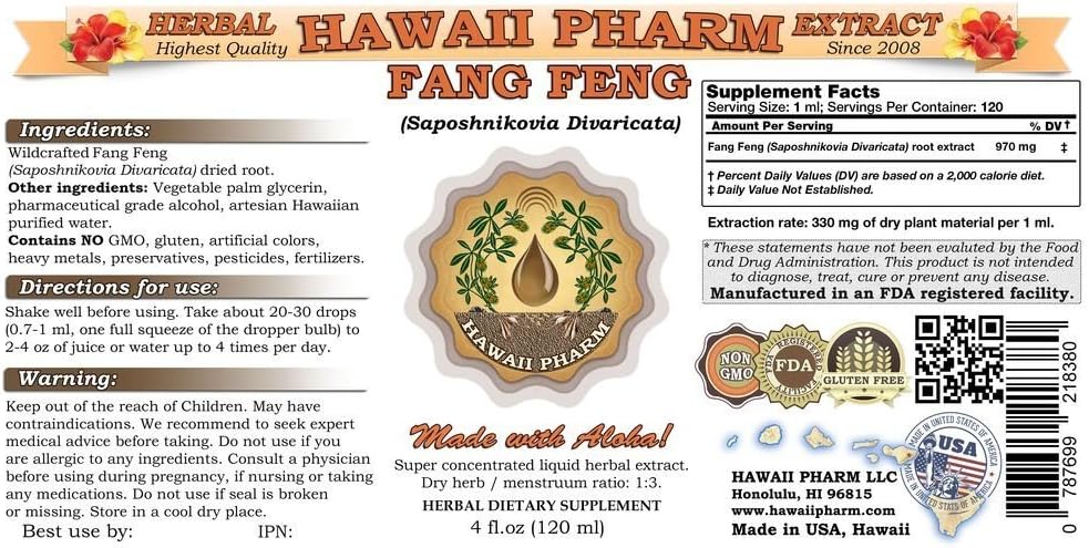 HawaiiPharm Fang Feng and Siler Tincture - Dried Root Powder Liquid Extract, Herbal Supplement 64 oz Unfiltered
