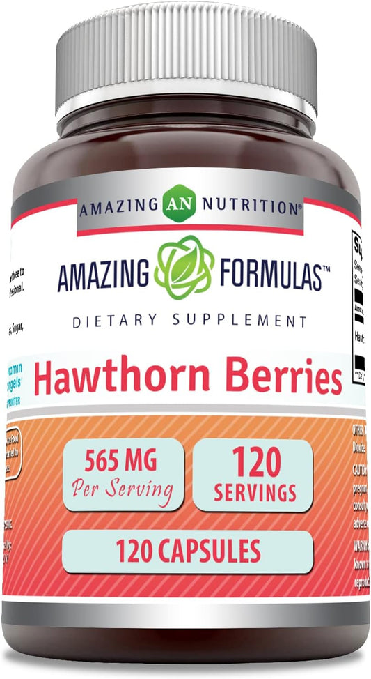 Hawthorn Berries Supplement | 565mg Per Serving | 120 Capsules | Non-GMO | Gluten Free | USA Made by Amazing Nutrition