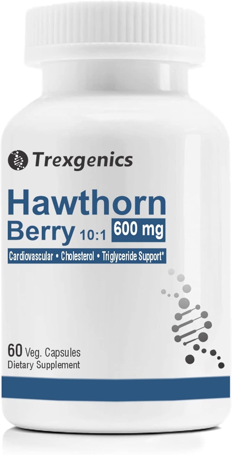 Hawthorn Berry 600mg Capsules for Cardiovascular Health - Vegan & Non-GMO - Supports Cholesterol, Triglycerides, and Blood Pressure - 60 Count