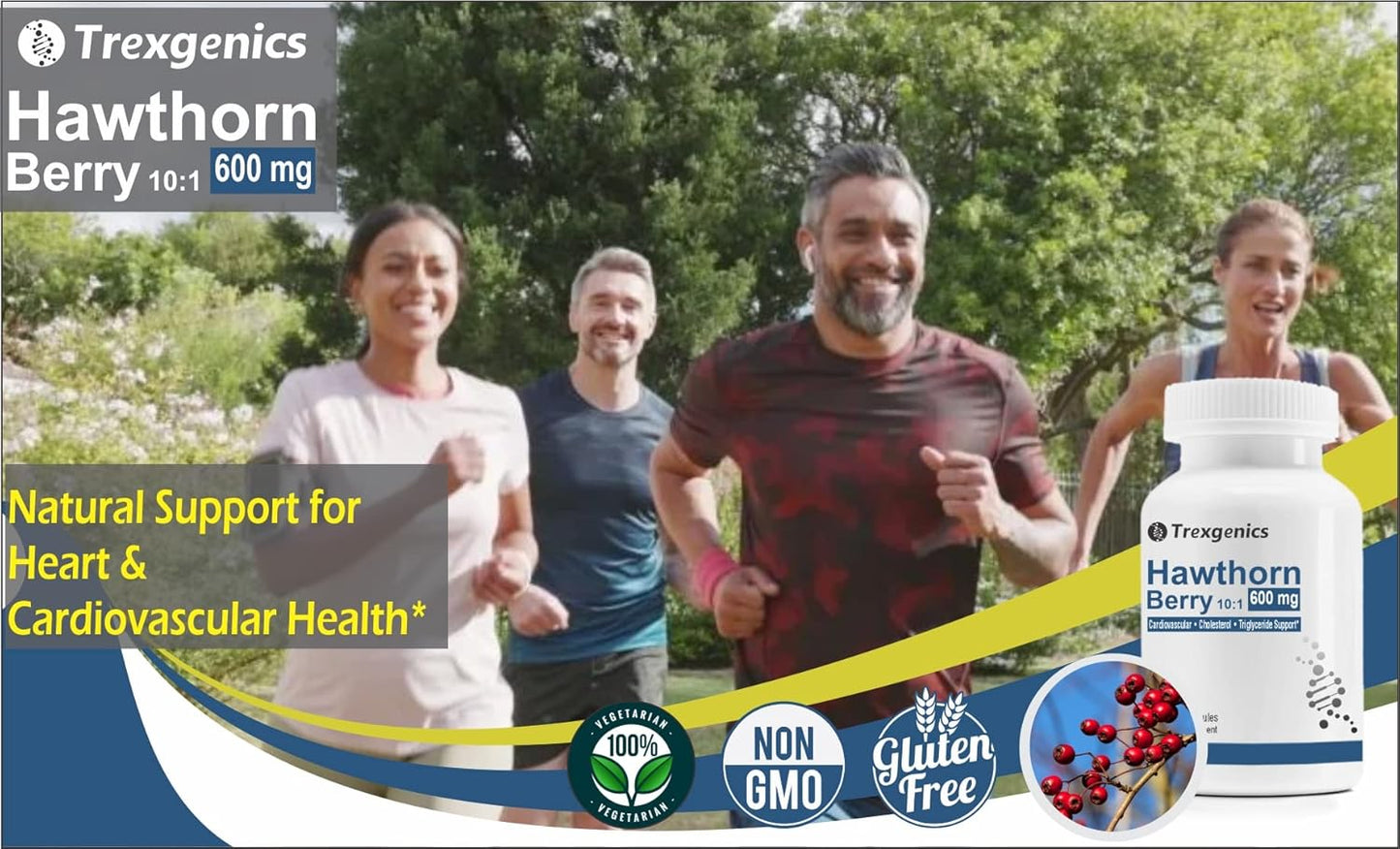 Hawthorn Berry 600mg Capsules for Cardiovascular Health - Vegan & Non-GMO - Supports Cholesterol, Triglycerides, and Blood Pressure - 60 Count