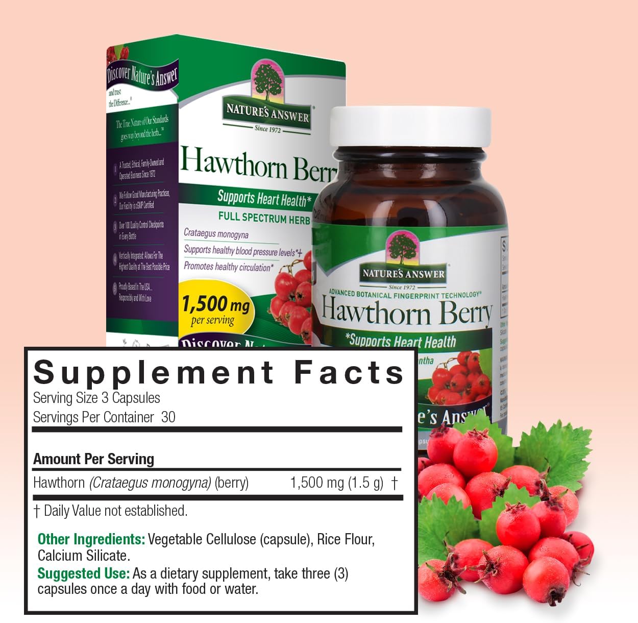 Hawthorn Berry Capsules - Heart & Circulatory Support - 90ct - Gluten-Free, Non-GMO, Vegan - No Artificial Ingredients