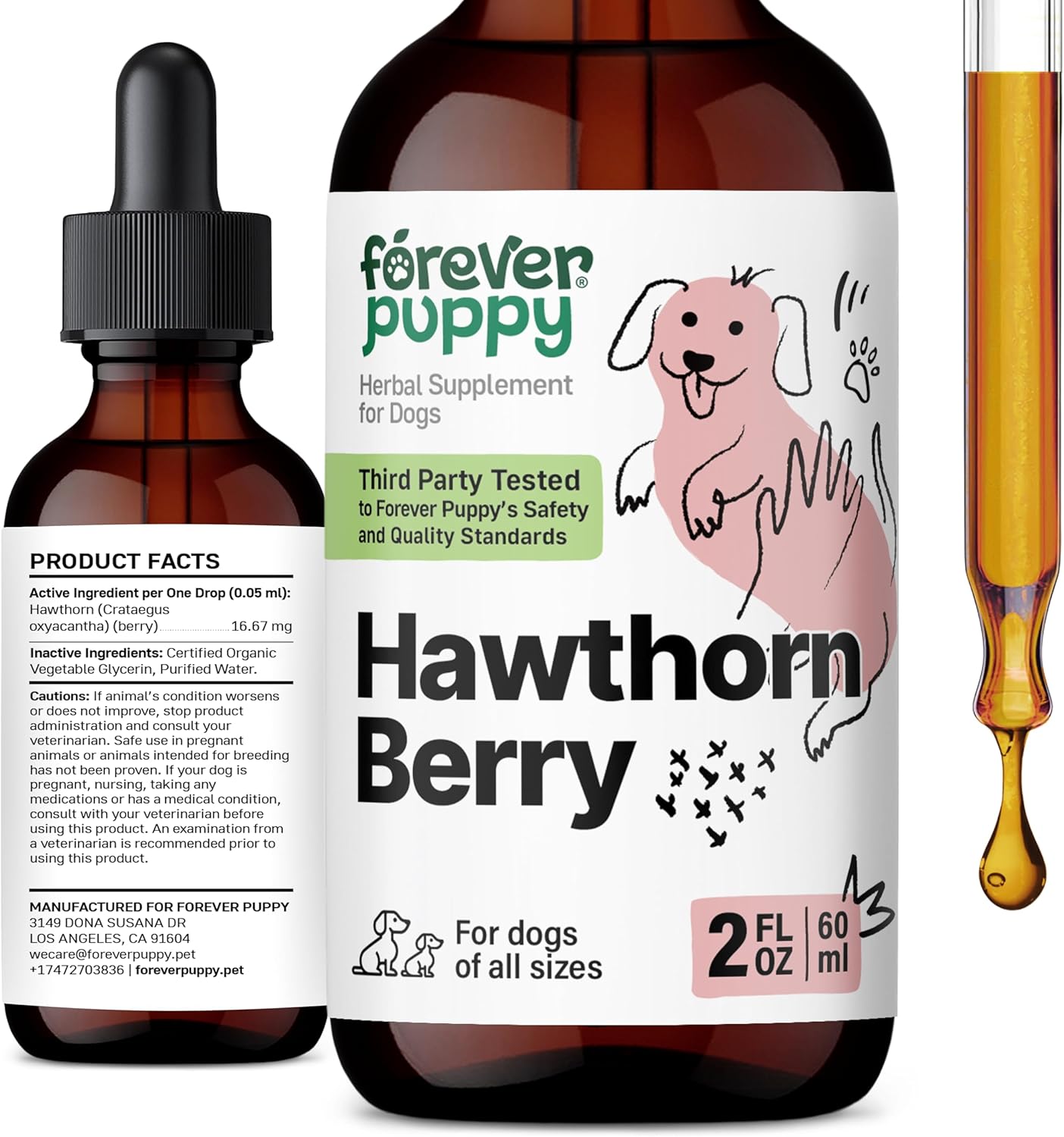 Hawthorn Berry Drops for Dogs - Liquid Heart Health Supplement - Antioxidant Support for Happy Pets - 2 oz Bottle, Preservative-Free